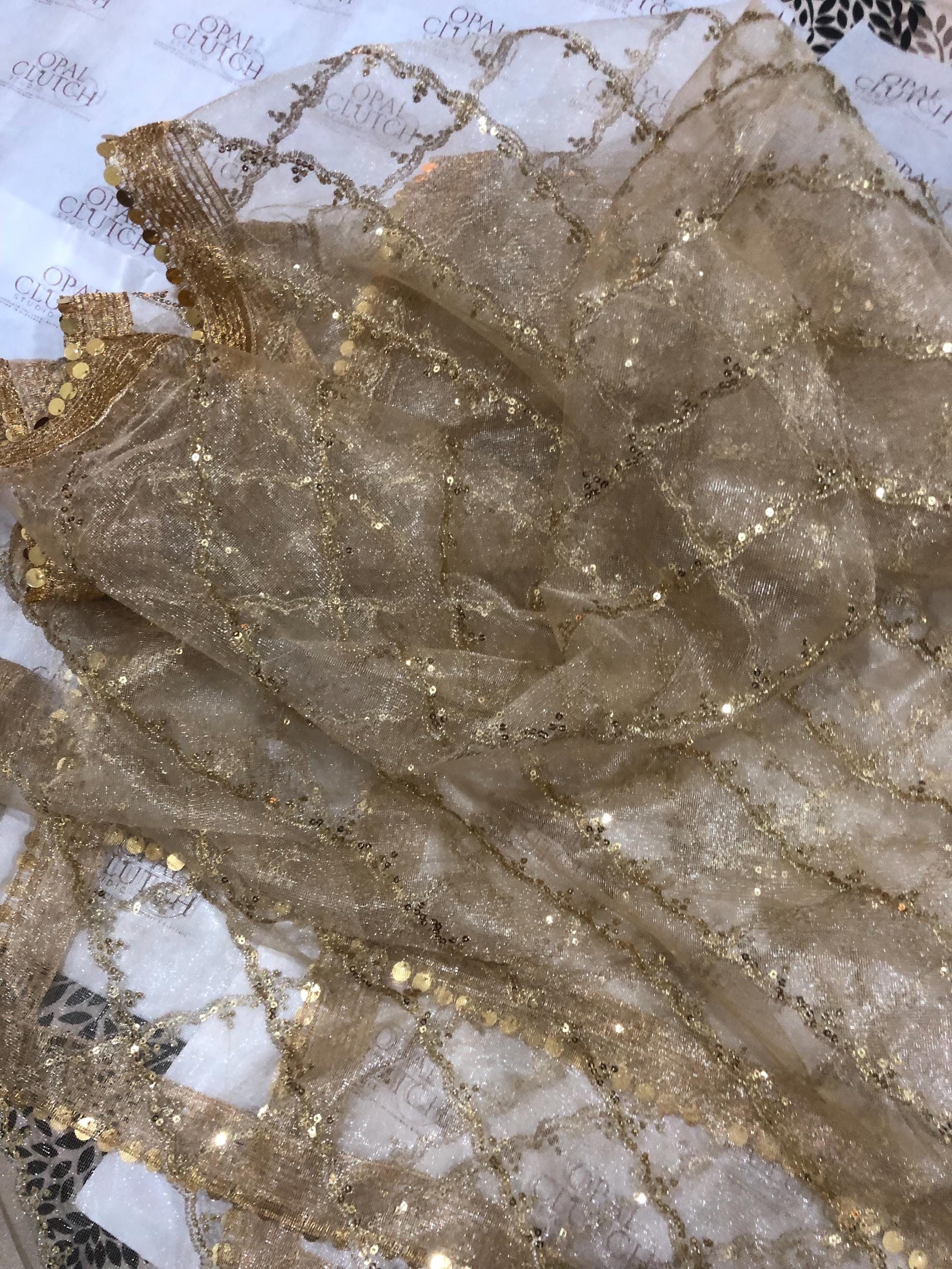 Zari Net Dupatta, Gold, Blue, Green, Engagement Mehndi Wear