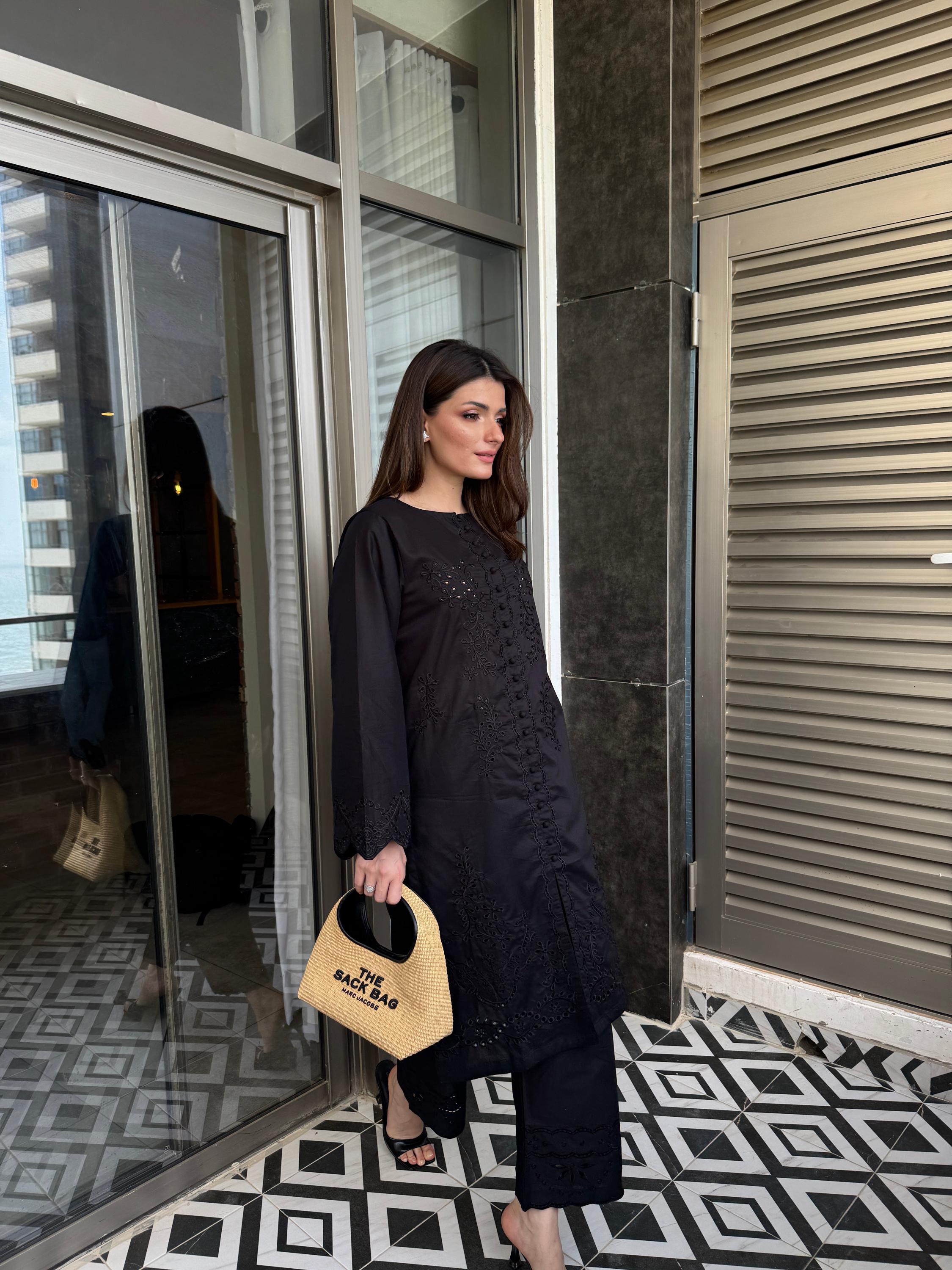 Noriaa Mushq - Black Schiffli CO-ORD Set