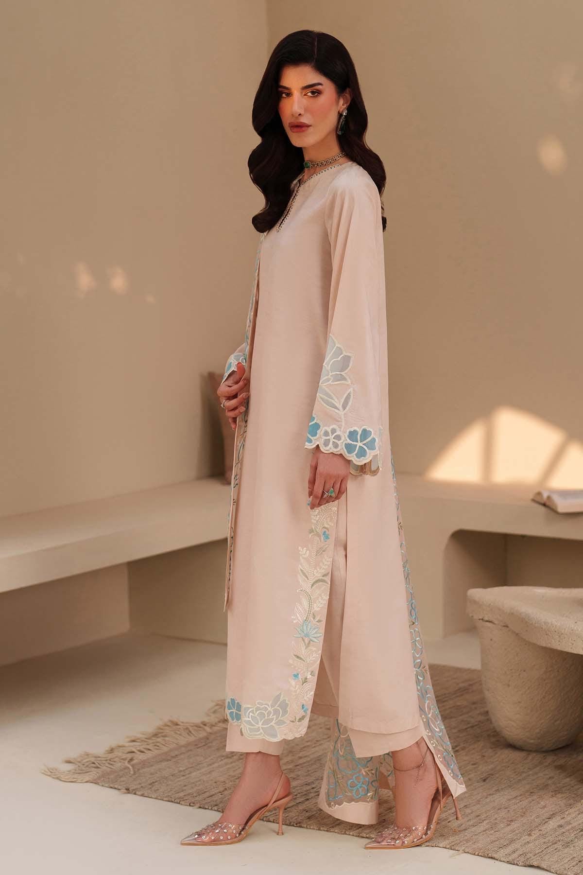 Embroidered Silk Appliqué Shalwar Suit, Floral Organza Dupatta, Pakistani Dress