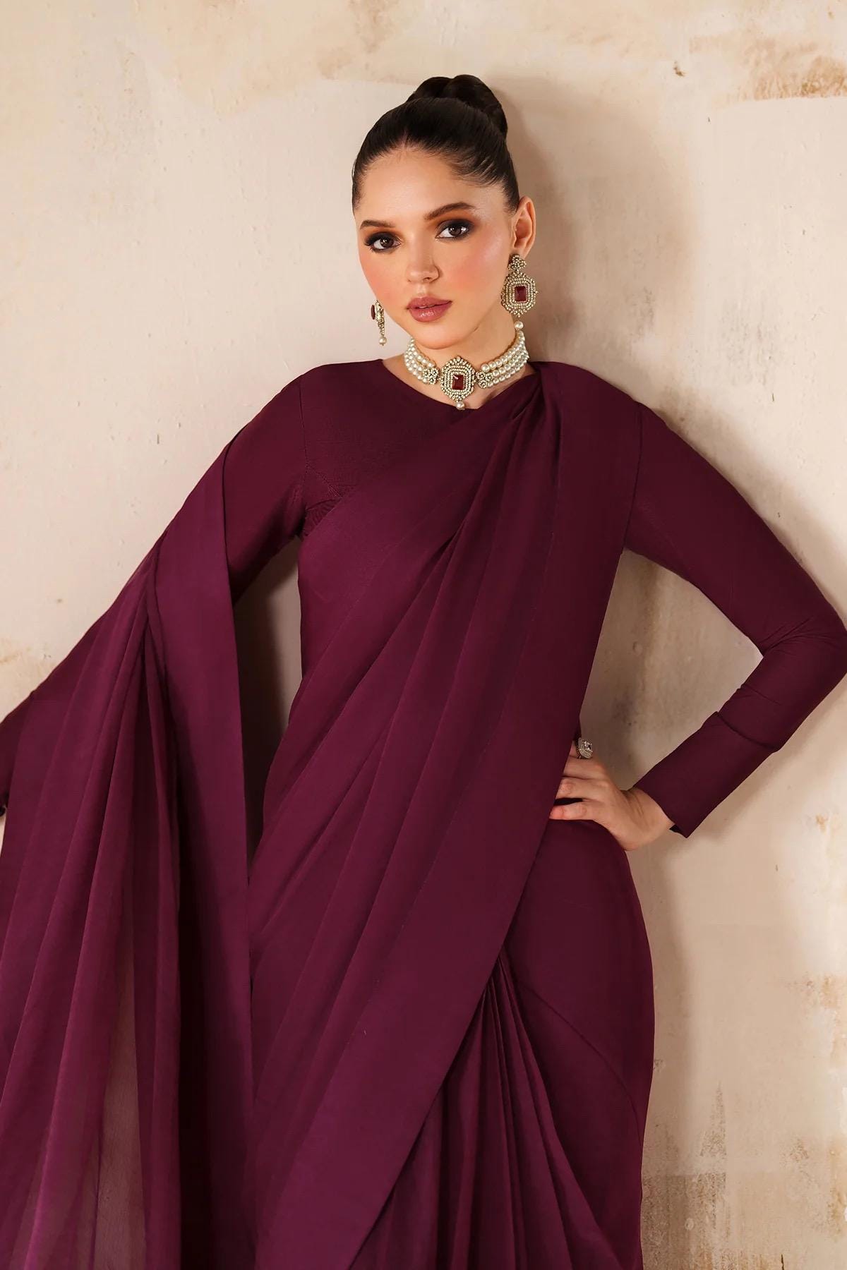 Plain Chiffon Saree, Indian Party Wear, Raw Silk Blouse