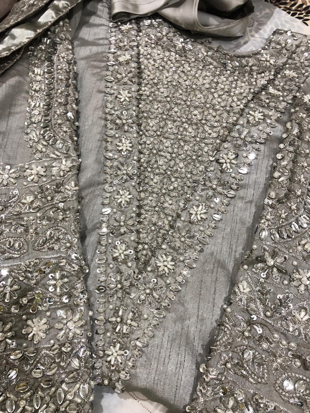 Grey Silk Salwar Kameez Suit, Embroidered Indian Wedding Dress