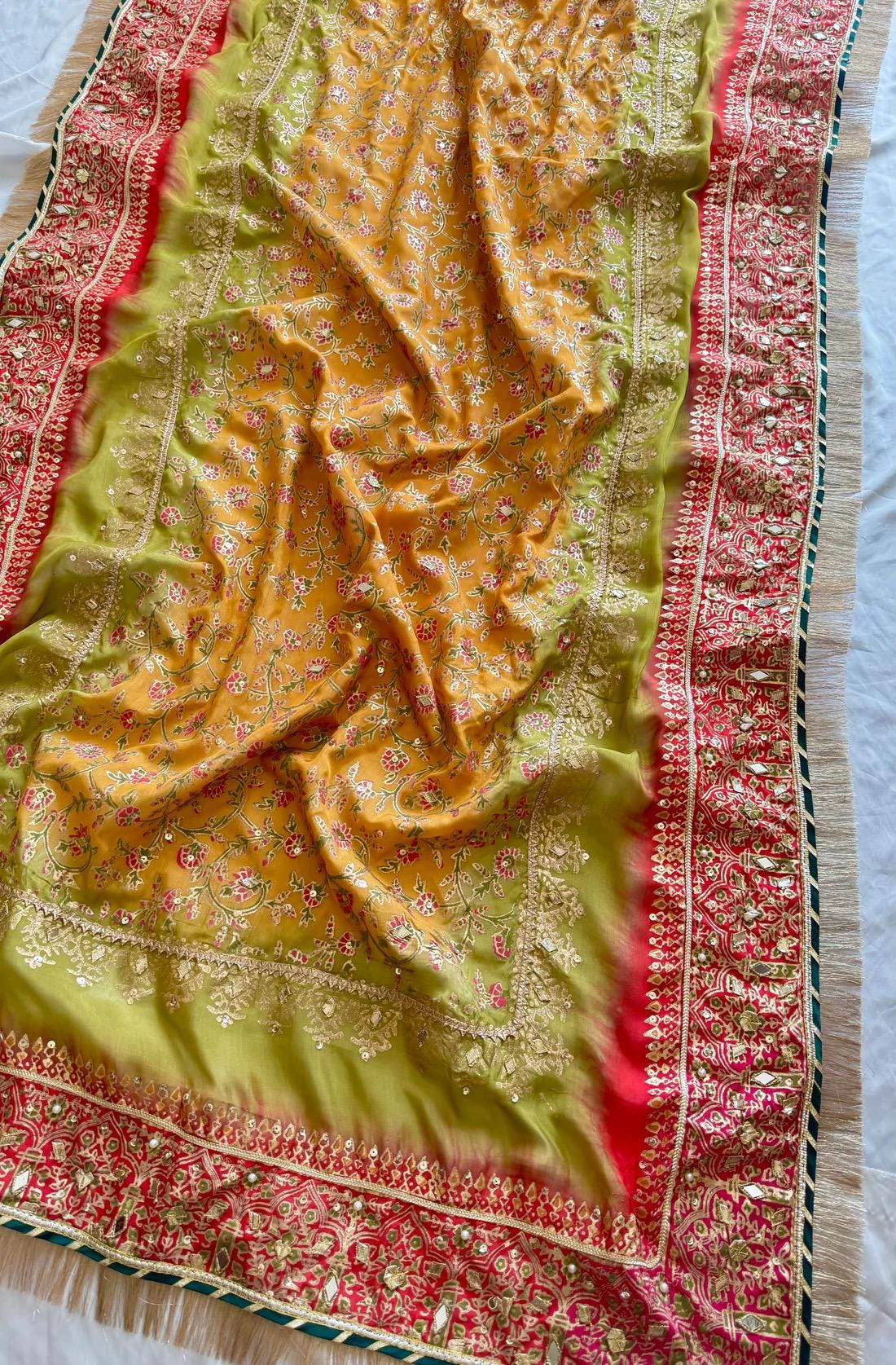 Embroidered Raw Silk Mayoun Set, Gotta & Mukesh Work, 3pc