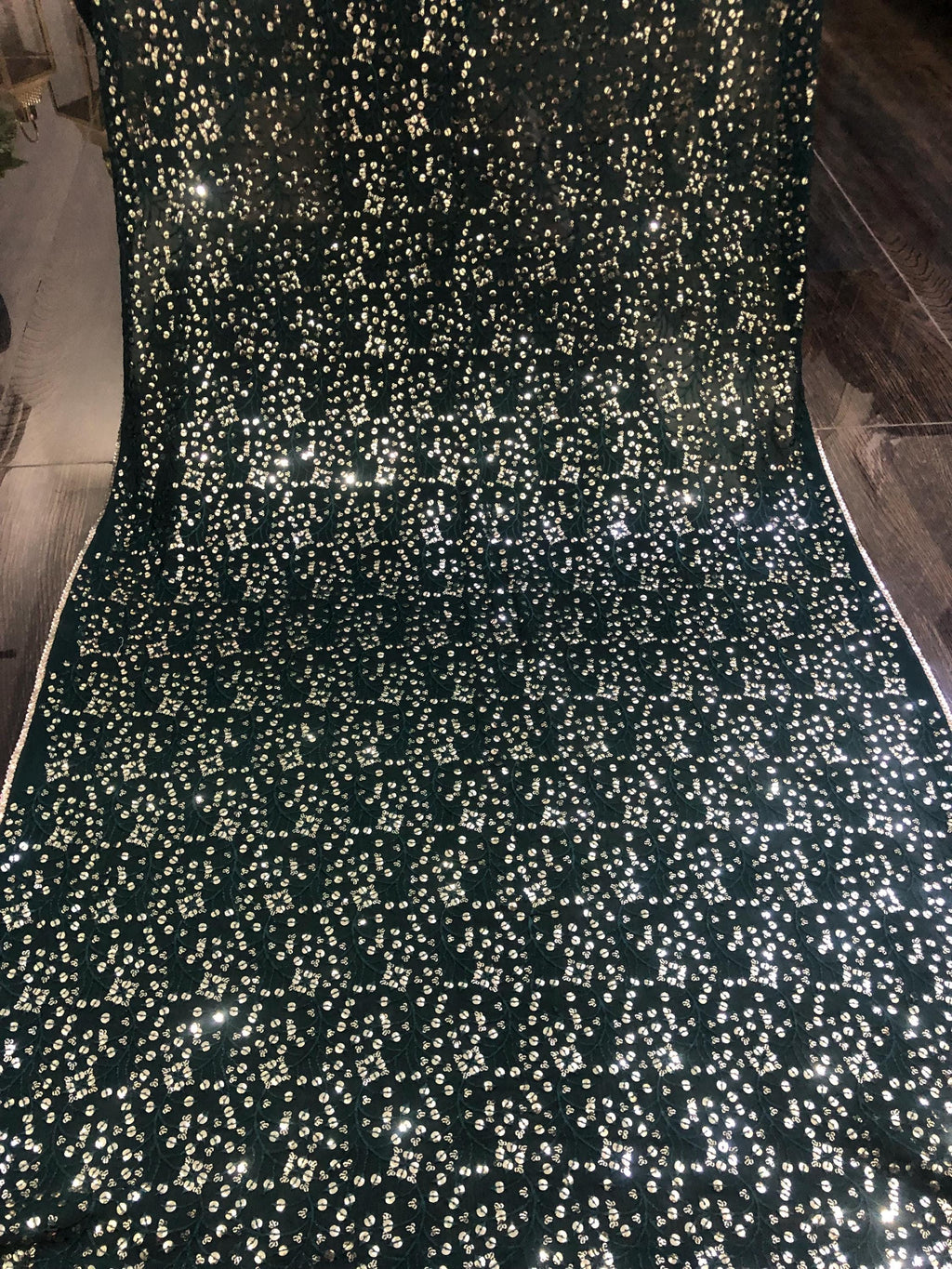 Green Sequin Dupatta: Chiffon Shawl, Embroidered Bridal Mayun