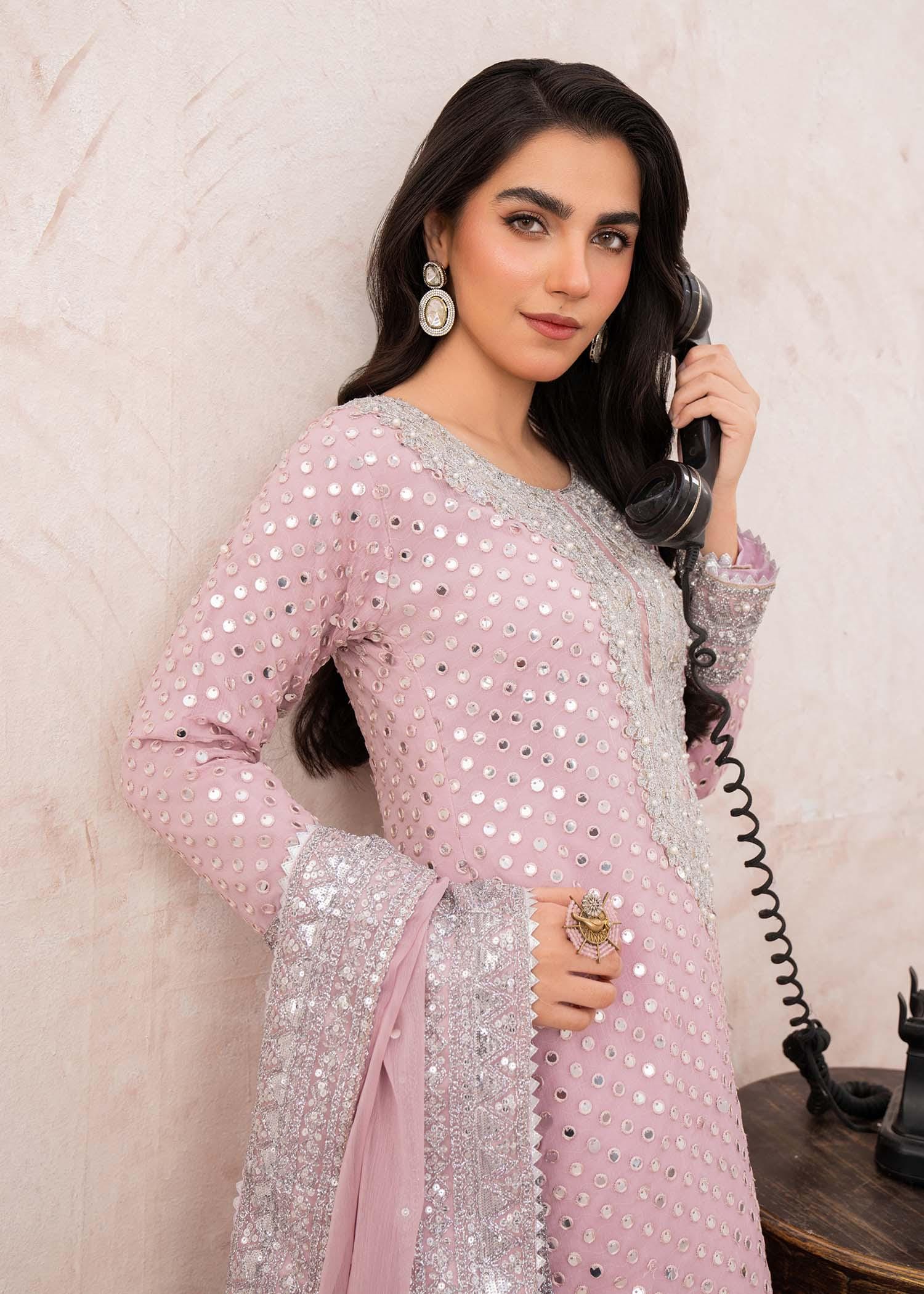 Pink Pakistani Wedding Dress: Pearl Kamdani 3-Piece Shalwar Kameez