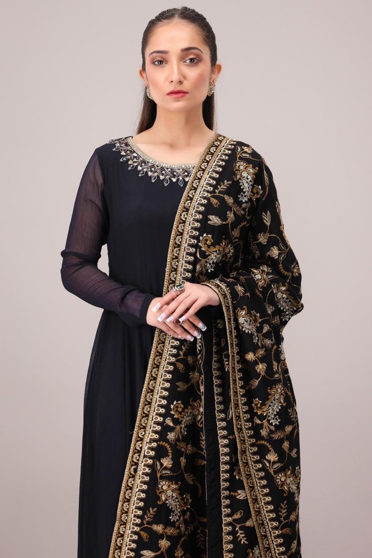 Embroidered dhanak Black Kashmiri Shawl: Indian Festive Wear