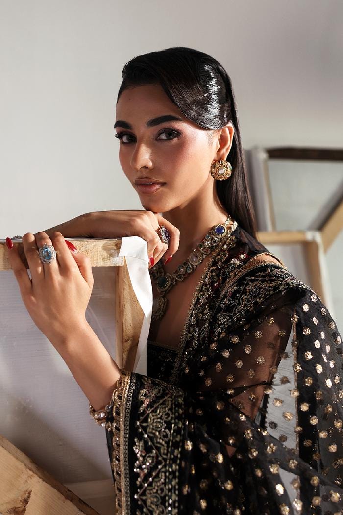 Embroidered Black Organza Pakistani Dress, Velvet Trouser 3pc Suit