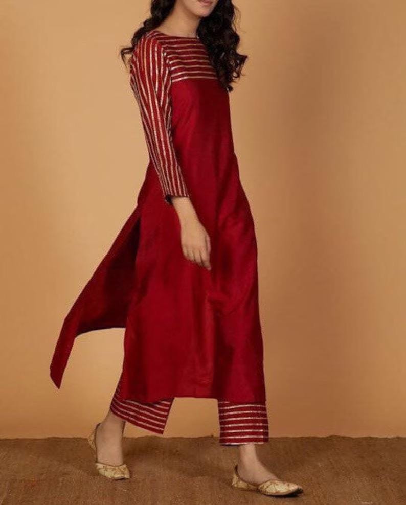 daisy maroon silk shalwar kameez, silk dress with golden work 3pc suit