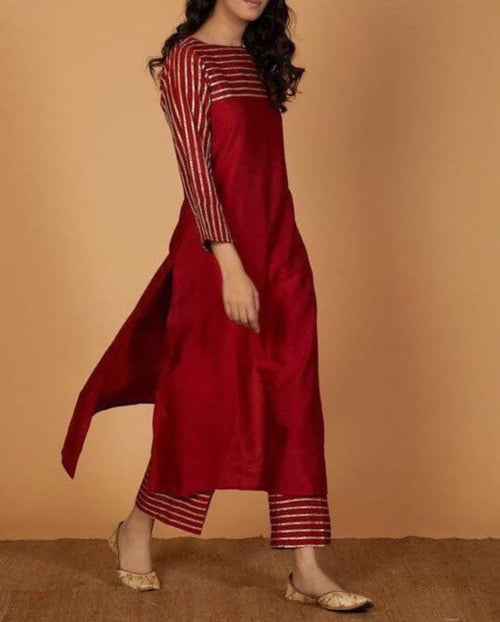 daisy maroon silk shalwar kameez, silk dress with golden work 3pc suit