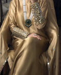 Gold Silk Kameez Shalwar, Pakistani Mirrorwork 3pc Outfit