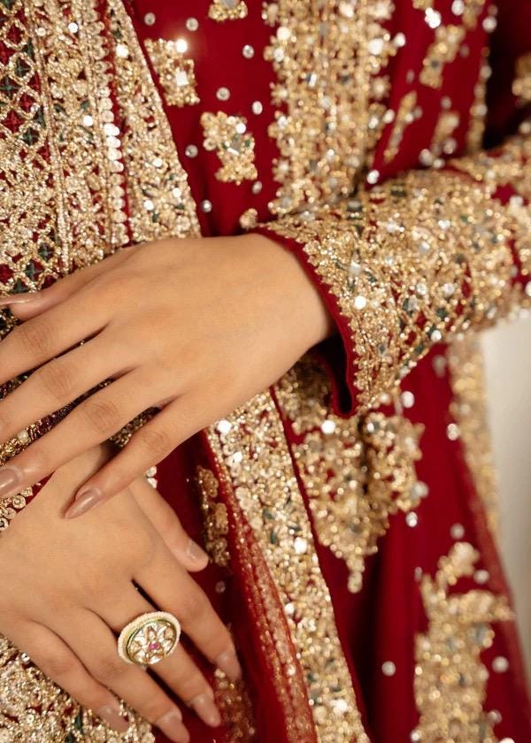 Red Sequin Pakistani Suit: Embroidered Chiffon Bridal Dress