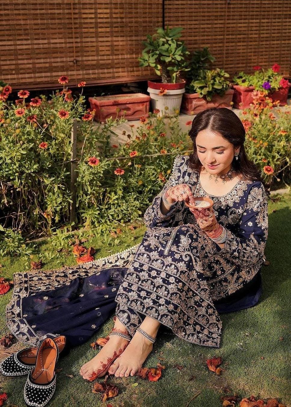 Embroidered Blue Pakistani Shalwar Kameez, Chiffon Dupatta, 3-Piece Set