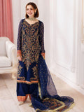 Embroidered Chiffon Pakistani Dress: Blue Floral Kashmiri Party Wear