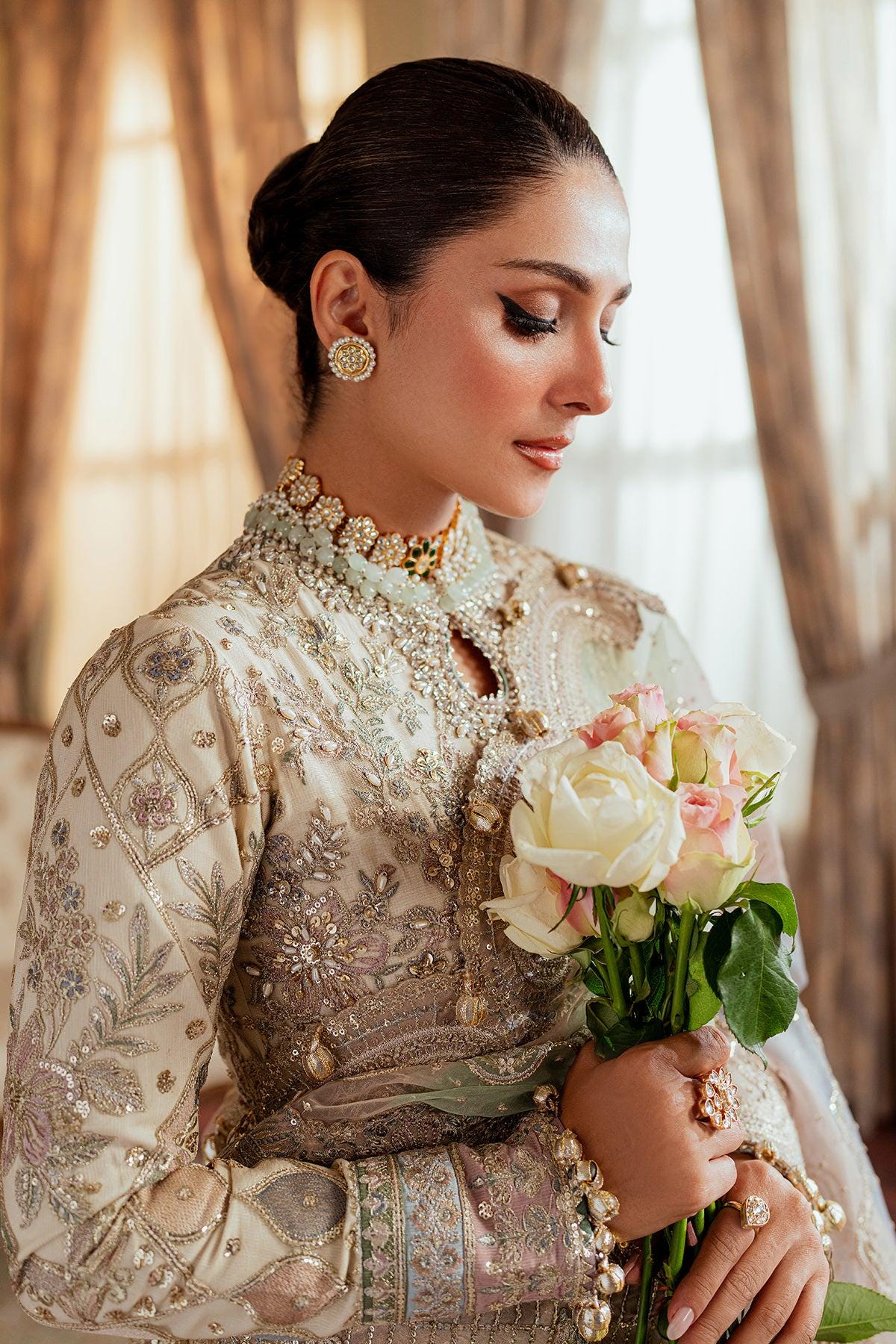 Embroidered Net Pakistani Maxi Dress: White Pearl Wedding, Shadi