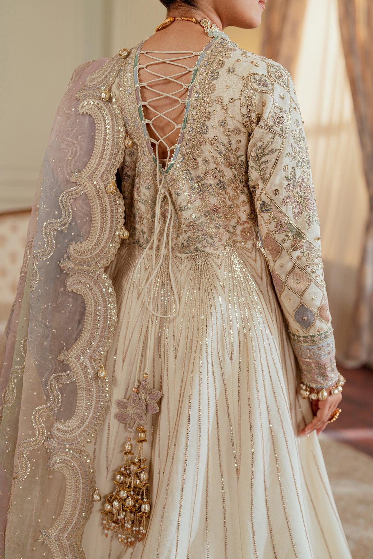 Embroidered Net Pakistani Maxi Dress: White Pearl Wedding, Shadi