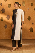 Handmade black and offwhite Kurta Pant Set: Indian Organza Dupatta 3pc Dress
