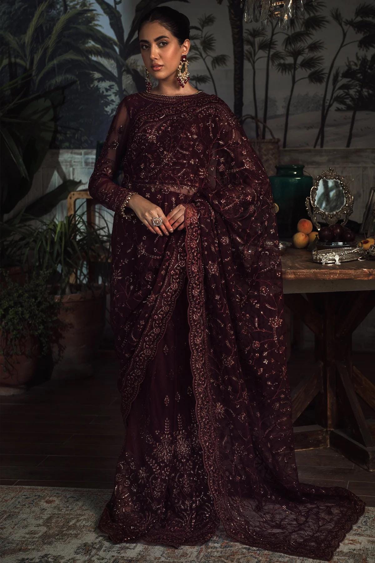 Sequin Embroidered Saree with Blouse, Indian Party Wear