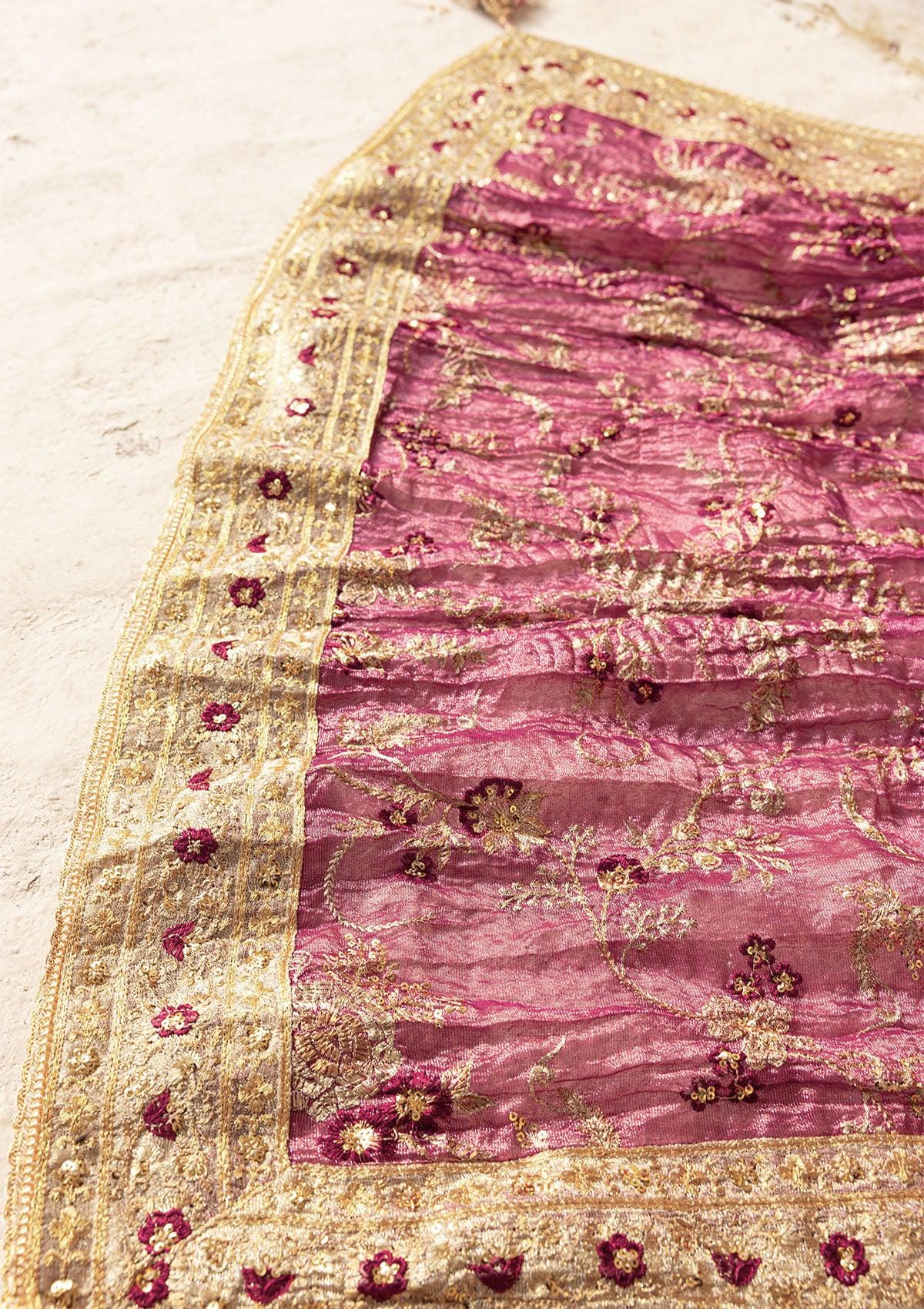 Gold Tissue Indian Shawl: Tie Dye Kamdani Hand Embroidery
