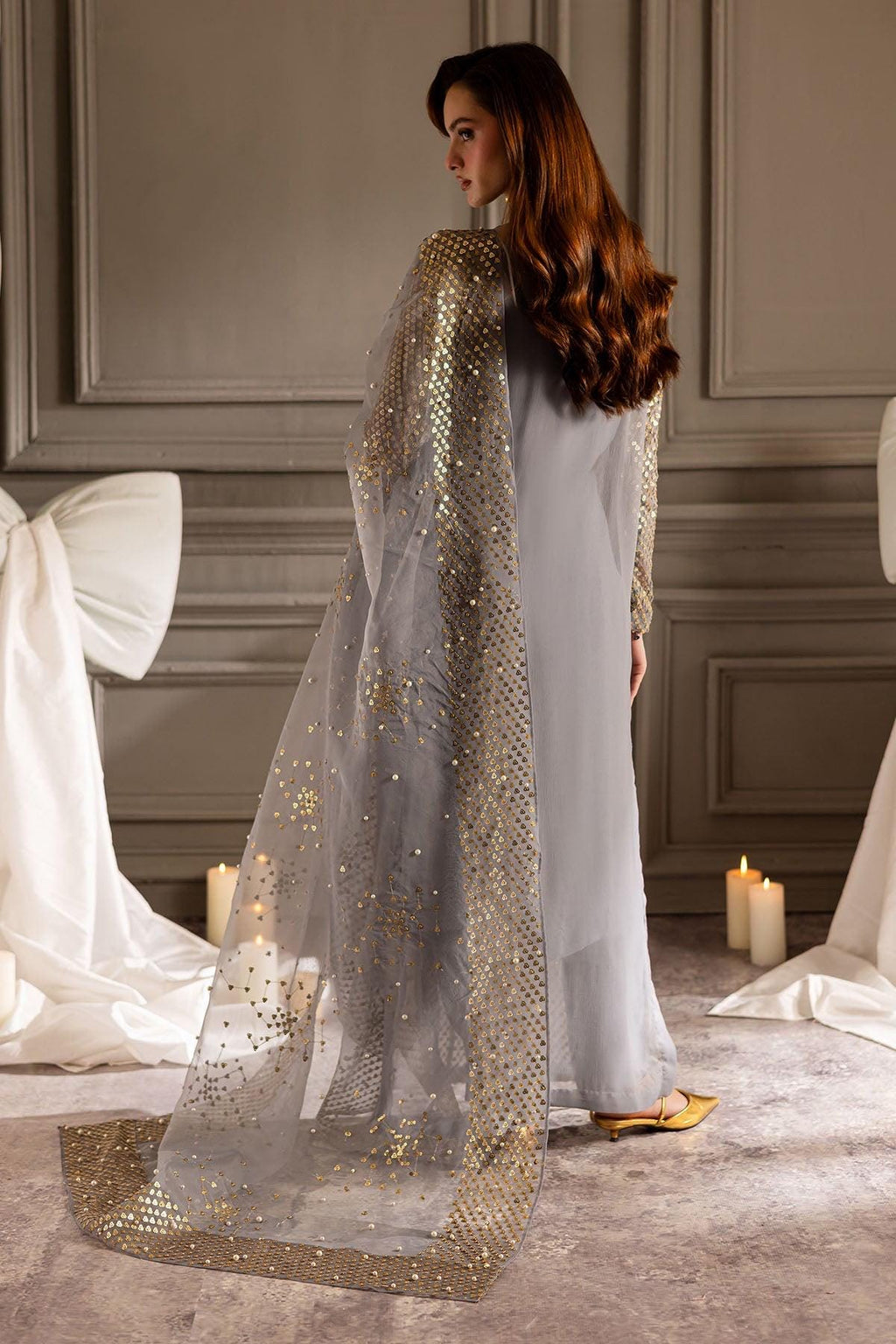 Grey Sequin Salwar Kameez Suit, Indian Wedding Dress