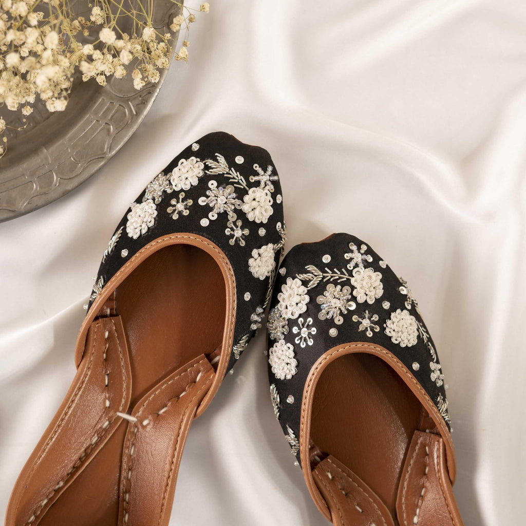 Black Pearl Bridal Flats: Handmade Indian Khussa Shoes