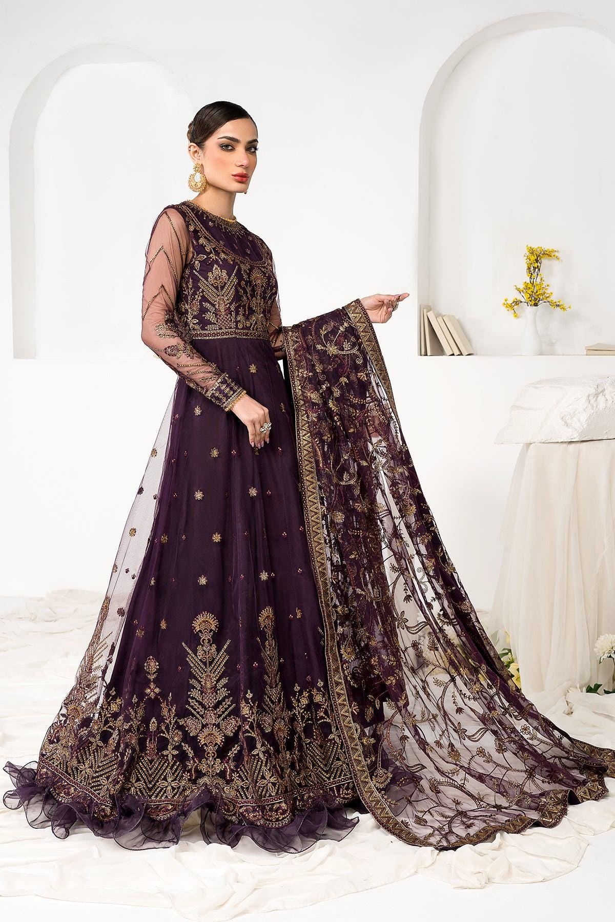 Plum indian fancy lace net Sequin Embroidered Saree with Blouse