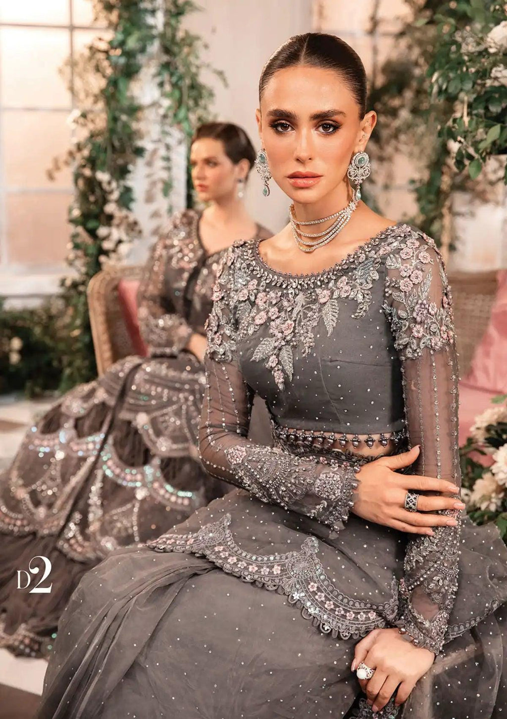 Grey Embroidered Chiffon Saree with Matching Blouse