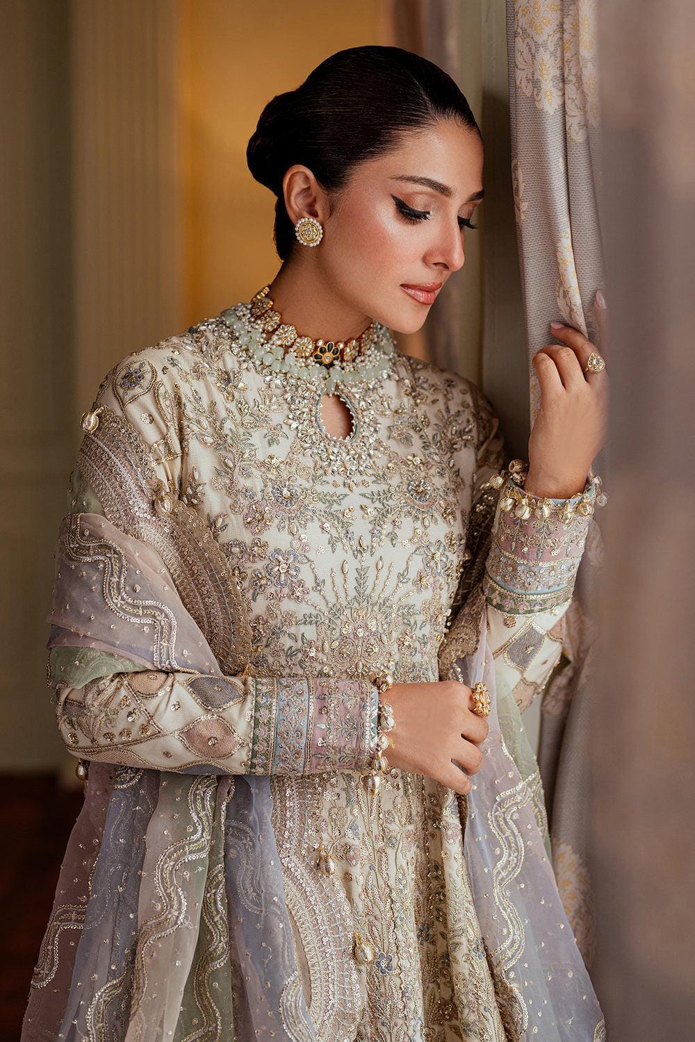 Embroidered Net Pakistani Maxi Dress: White Pearl Wedding, Shadi