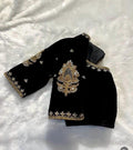 Black Velvet Sari Blouse, Hand Embroidered Zardosi