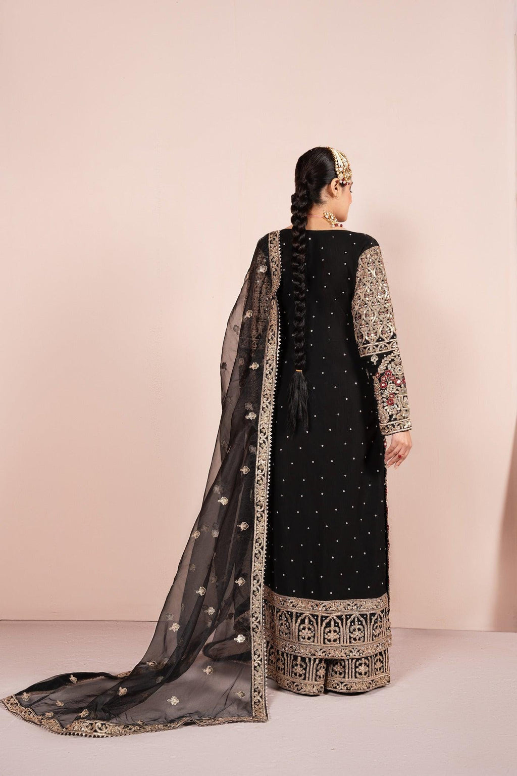 Chiffon Kamdani Indian Dress, Pakistani Long Shirt, Raw Silk Trouser, Organza Dupatta