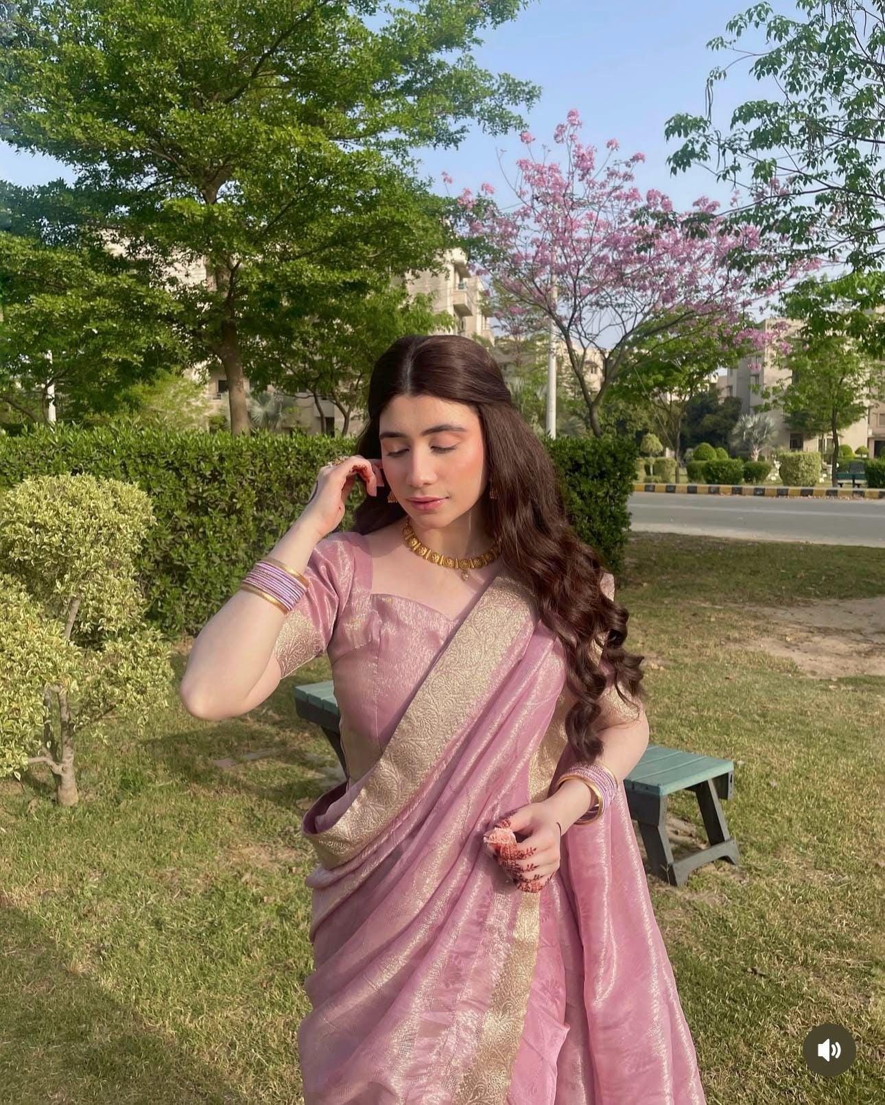 Gul lilac pinkish saree, banarsi saree  with zari borders