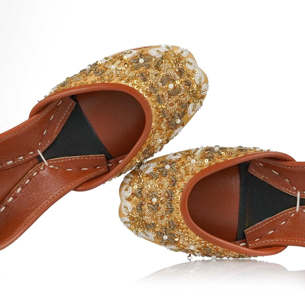Handcrafted Gold Khussa Jutti, South Asian Bridal Wedding Shoes