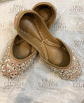 Handmade Leather Jutti – Taupe Silk, Floral Embroidered Bridal Flats