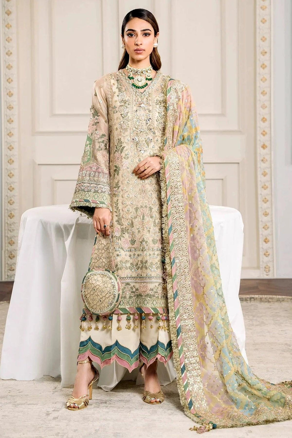 Embroidered Masuri Kurta Palazzo Suit | Pakistani 3-Piece Dress